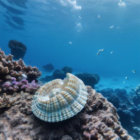 Underwater photo of a seashell <lora-underwater-000390-0.8>, 8k uhd, dslr, soft lighting, high quality, film grain, Fujifilm XT3.png